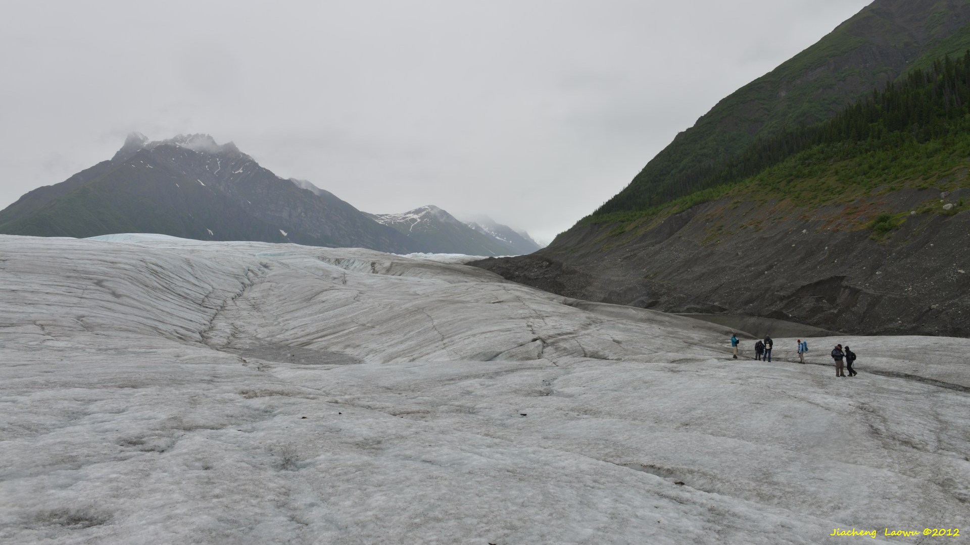 People over the Wrangell Glacier